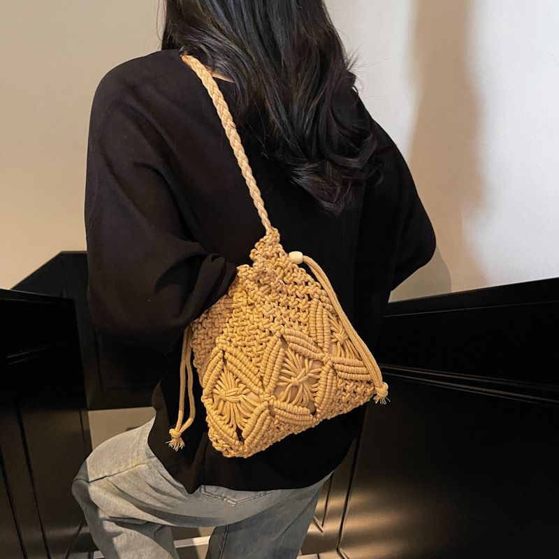 Borsa a secchiello con tracolla in paglia intrecciata per donna, estate, versatile, 2025, nuova moda, design di nicchia_voghion.com