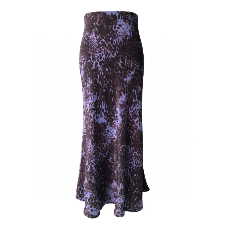 Gonna in seta lavata sabbia con taglio sbieco a 45 gradi, stile francese romantico, stampa leopardata viola Verve, elegante e a vita alta_voghion.com