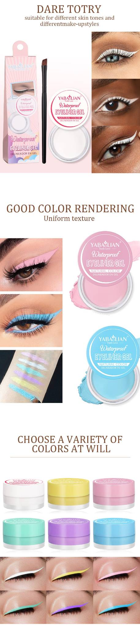 Crema de ochi Color Eyeliner Explosion Six-Color Eyeliner Cream este delicată și nu estompează tușul de ochi._voghion.com