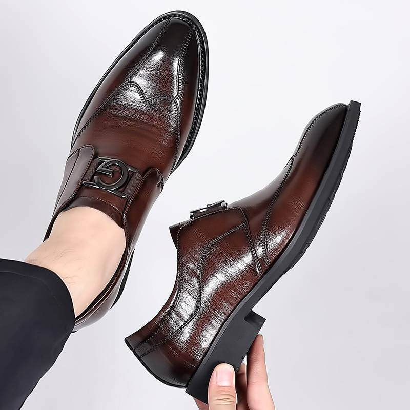 New Fashion Men's British Black Business Casual Loafer Shoes Daily Driving Office Leather Shoes One Foot Pedal Lazy Brown Banquet Dress Wedding Men's_voghion.com