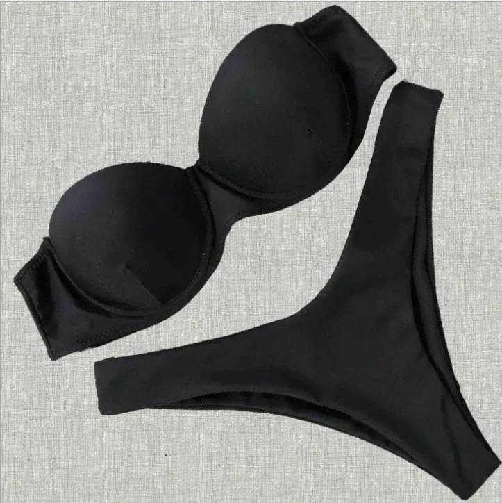 Kadınlar İçin Düz Renk ve Hayvan Desenli Bikini Takımı - Balenli Seksi Yüksek Elastik Mayo, Plaj Tatili ve Havuz Partisi İçin_voghion.com