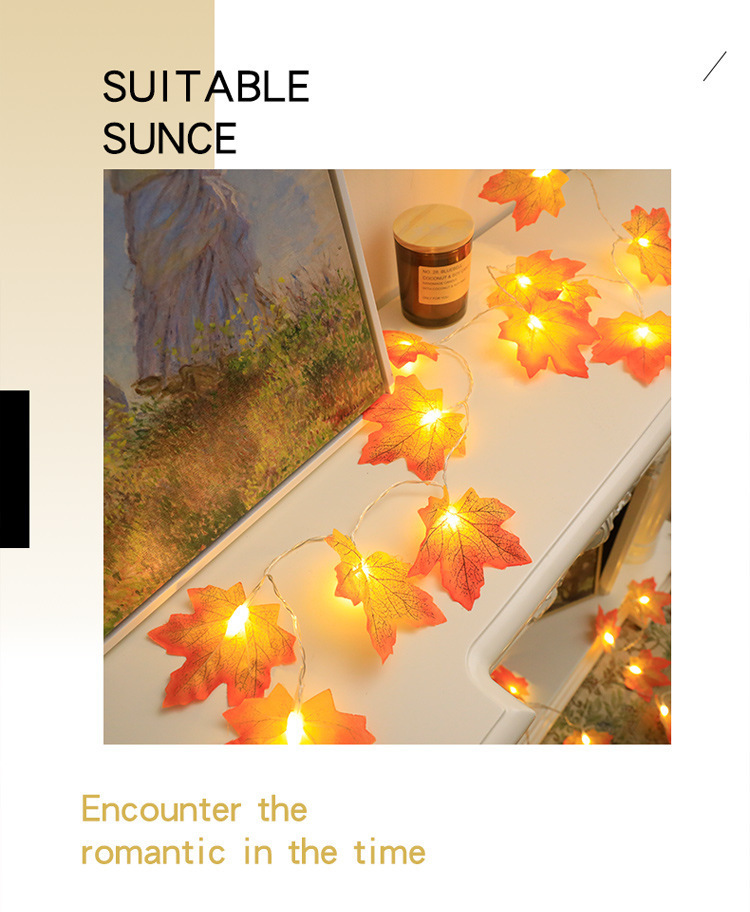 10 LED Maple Leaf String Lights - Battery Operated Decorative Fairy Lights For Wedding, Thanksgiving, Party & Home Decor (1.5m, 10 Lights, Sunset Red)_voghion.com