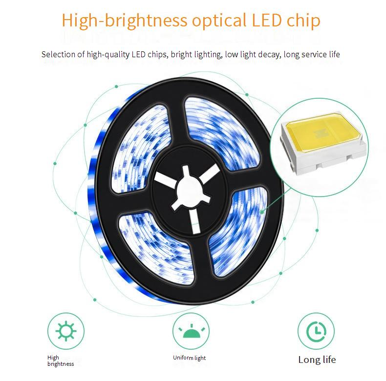 2835 LED-Lichtstreifen mit Bewegungssensor, 5 V USB-/Batteriebetrieb, wasserdichte, flexible Lichtleiste für TV-Hintergrundbeleuchtung, Schrank, Kleiderschrank_voghion.com