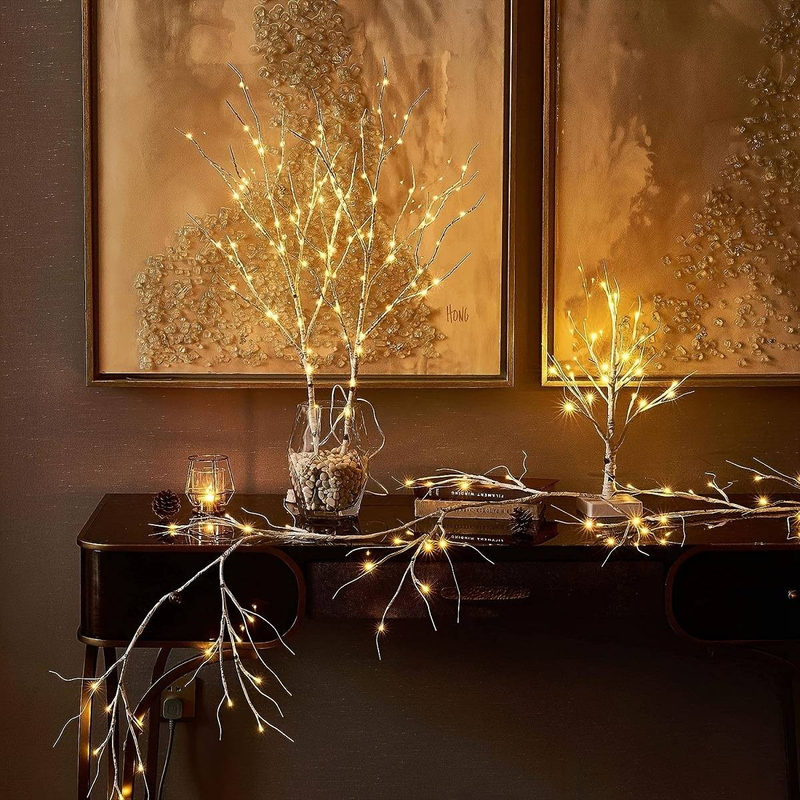 Lámpara de rama de abedul iluminada con 50 LED, funciona con pilas, árbol artificial realista para Navidad y decoración del hogar, disponible en tamaños de 80 cm (pilas no incluidas)._voghion.com