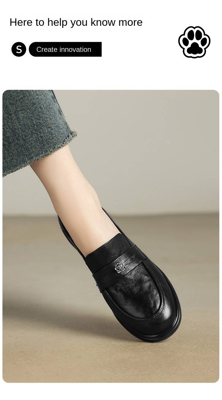 【Handgeschöpftes Lammleder, weiche Sohle und weiches Obermaterial】 Britische Loafer von Cameido für Damen, tiefe Slipper mit niedrigem Absatz für den Herbst_voghion.com