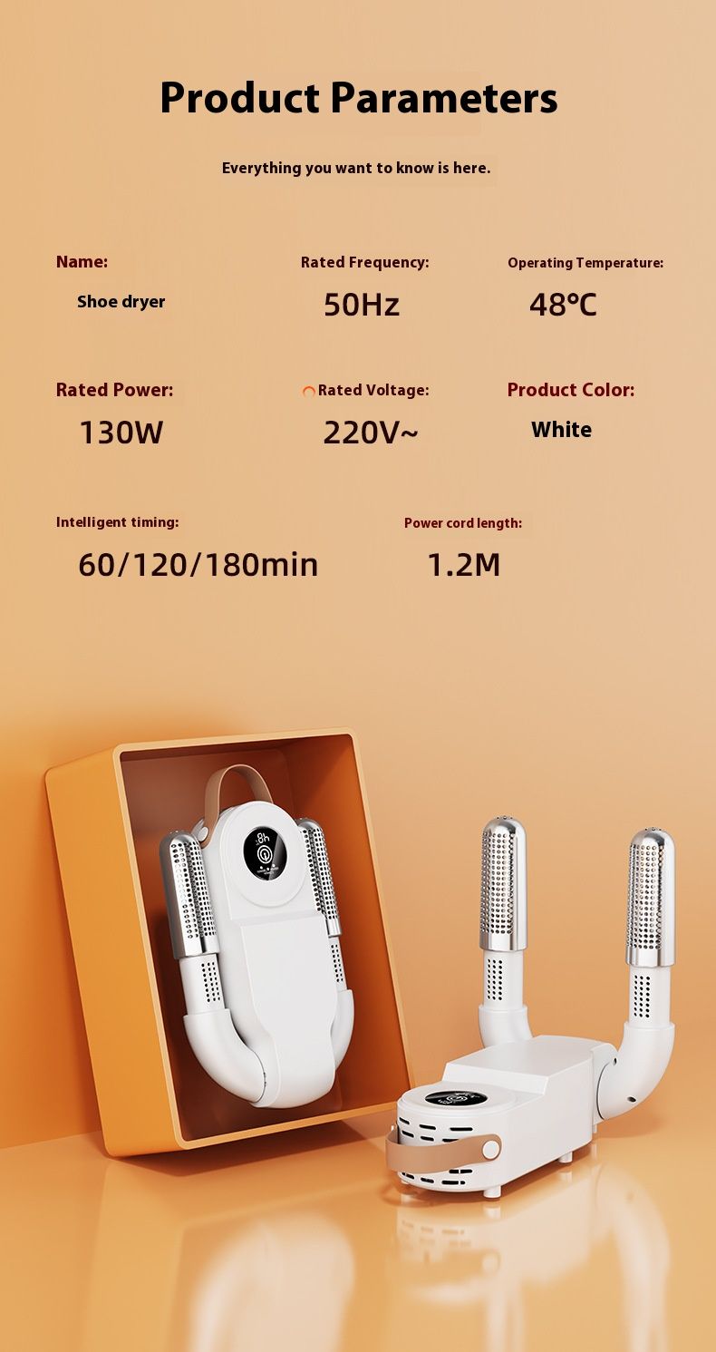 Smart Shoe Dryer & Sterilizer – UV Sanitizing, Fast Drying For Sneakers/Boots, Foldable Design With Timer, 220V/110V Dual Voltage (White)_voghion.com