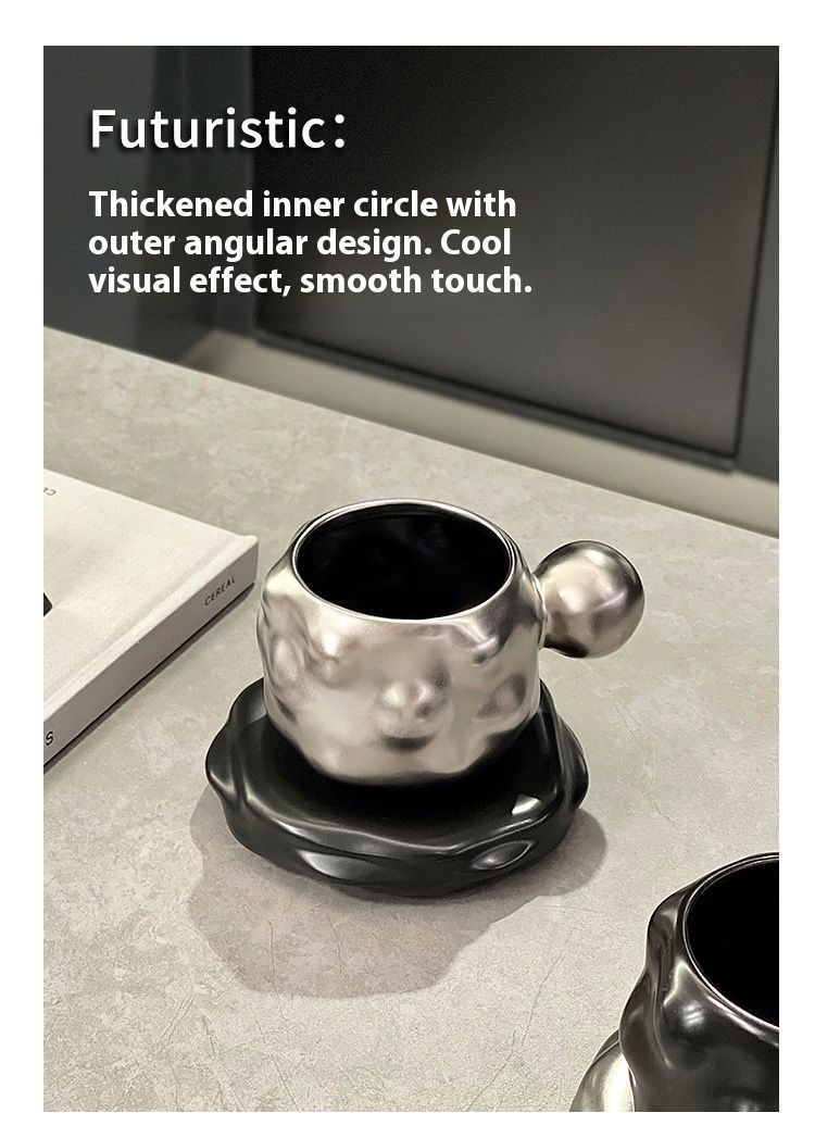 Set di tazze e piattini da caffè di lusso in nero opaco e argento - Design moderno e minimalista per casa, ufficio e bar_voghion.com