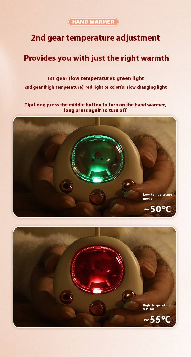 USB Rechargeable Hand Warmer – Cute Animal Designs (Cat Paw, Bear, Puppy) With Fast Heating & 3-Hour Warmth, Portable Mini Heating Pad For Winter_voghion.com