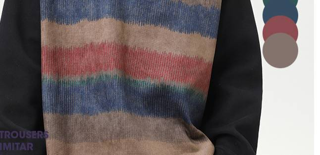 Retro 、Color-Block Crewneck Sweatshirt Oversized Drop-Shoulder Unisex Pullover With Gradient Stripes & Stretch Cuffs (M-XXL, Black)_voghion.com