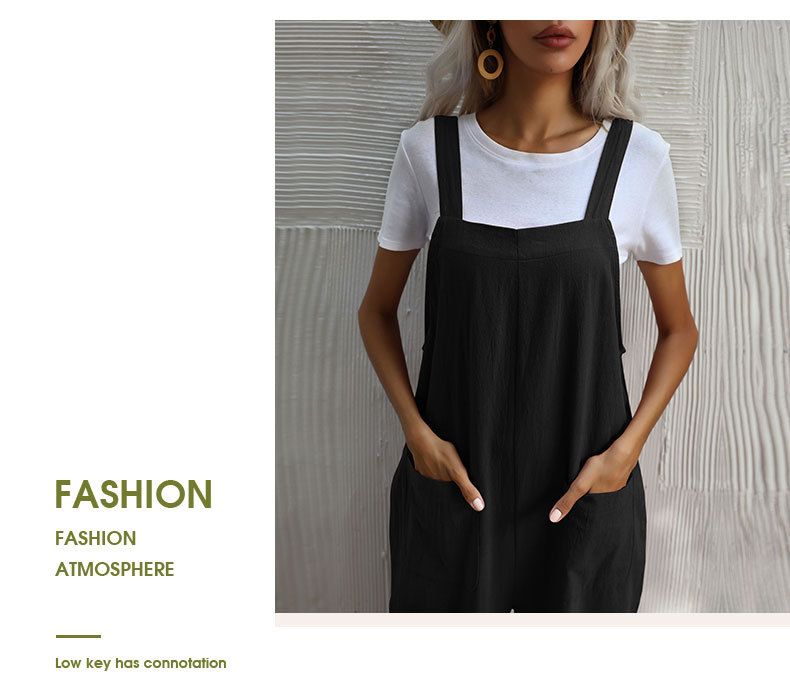 Mono de tirantes sin mangas de color liso de lino y algodón para mujer_voghion.com