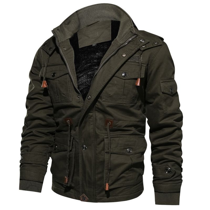 ActiveGo ActiveGo Giacca da lavoro lavata di media lunghezza in cotone spesso foderato in pile con cappuccio da uomo autunno inverno 2022_voghion.com