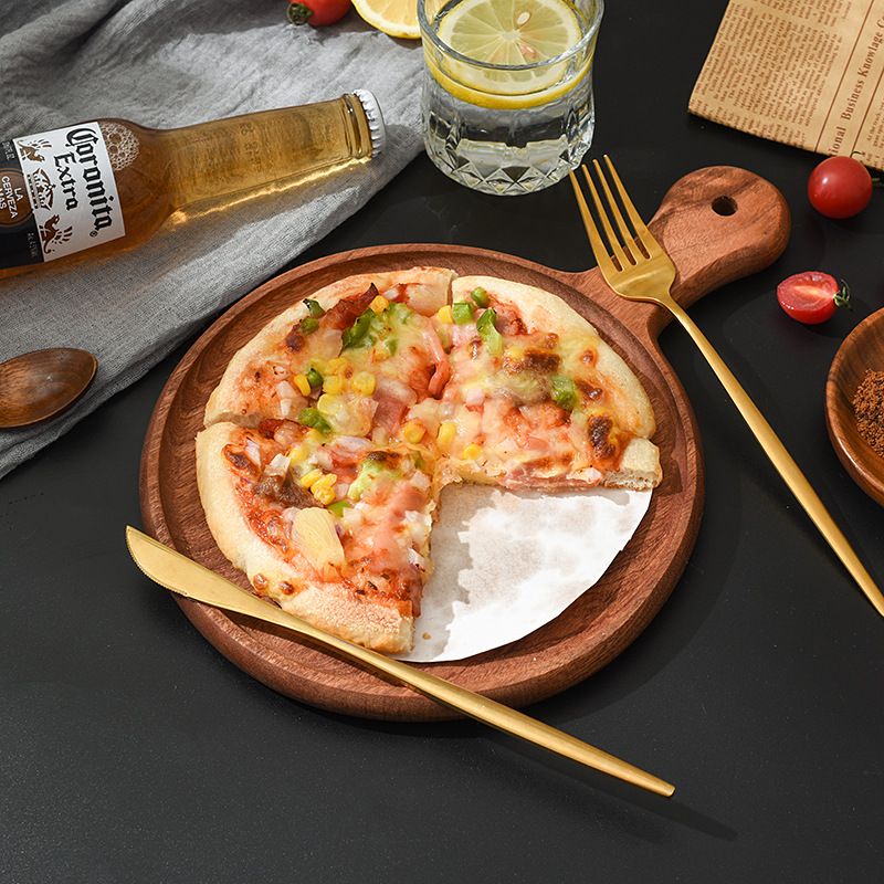 Vassoio in legno per pizza, pane, sushi, uso domestico, tagliere in legno di ebano, piatto occidentale in stile giapponese_voghion.com