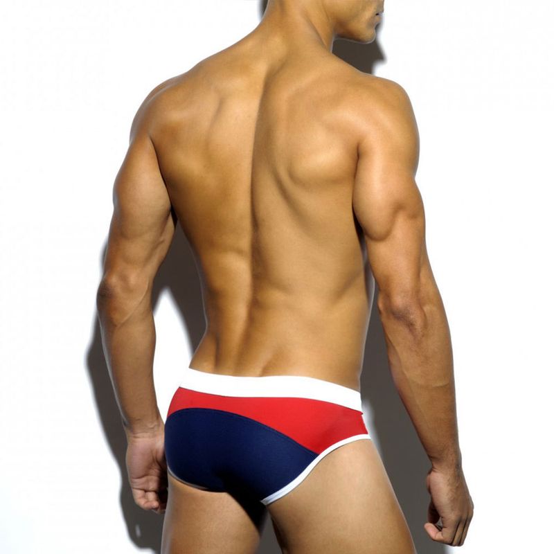 UXH Summer Sexy Block Men's Swim Trunks Fashion Contrast Color Swimsuit Bikini Beach Triangle Shorts Men_voghion.com