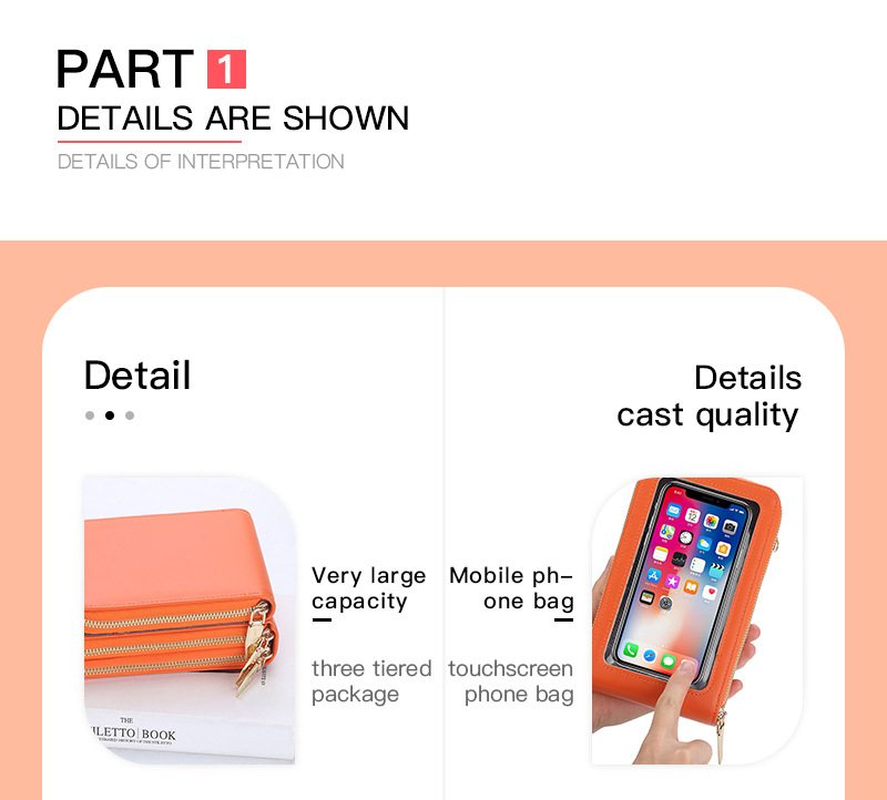 BAELLERRY Borsa a tracolla singola da donna Touch Screen Tre strati Borsa per cellulare Portafoglio con pochette con fibbia_voghion.com