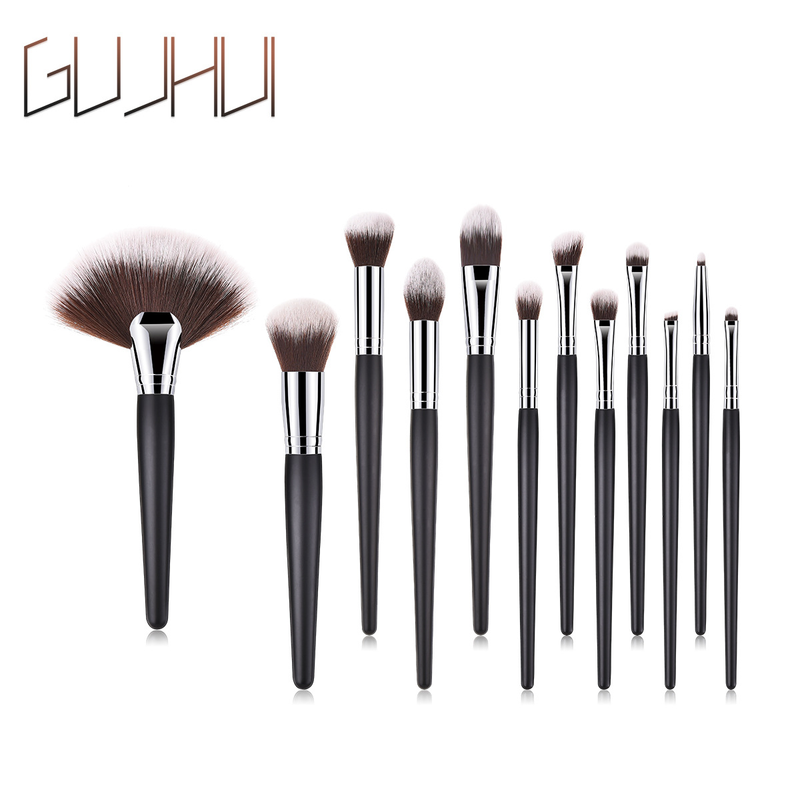 5/7/11/12 Stück Make-up-Pinsel, Make-up-Werkzeuge, Augenset, Lidschattenpinsel, schwarzes und silbernes GUIHUI_voghion.com