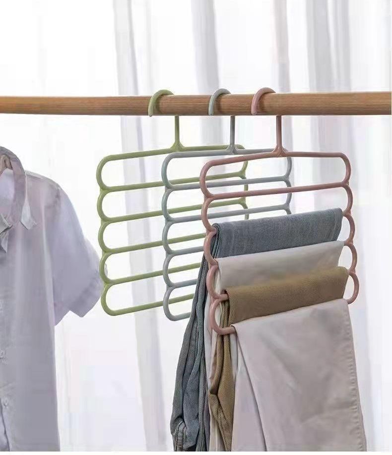 Five-layer Pants Rack Multifunctional Multi-layer Pants Hanger Household Magic Seamless Pants Rack Foldable Wardrobe Storage Artifact_voghion.com