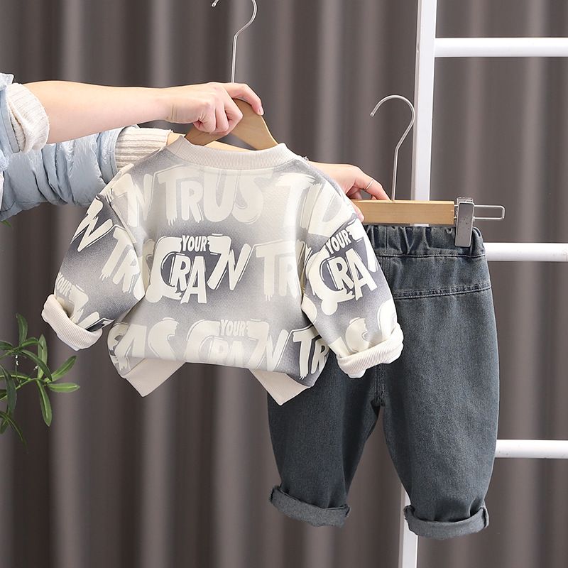 Abbigliamento per bambini 2025 Primavera Autunno Nuova collezione 0-5 anni Ragazzi Ragazze Lter Pock Felpe con cappuccio e pantaloni 2 pezzi_voghion.com