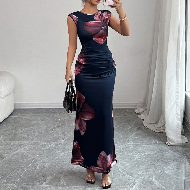 Robe moulante sans manches, coupe simple, longue et moulante pour femme_voghion.com