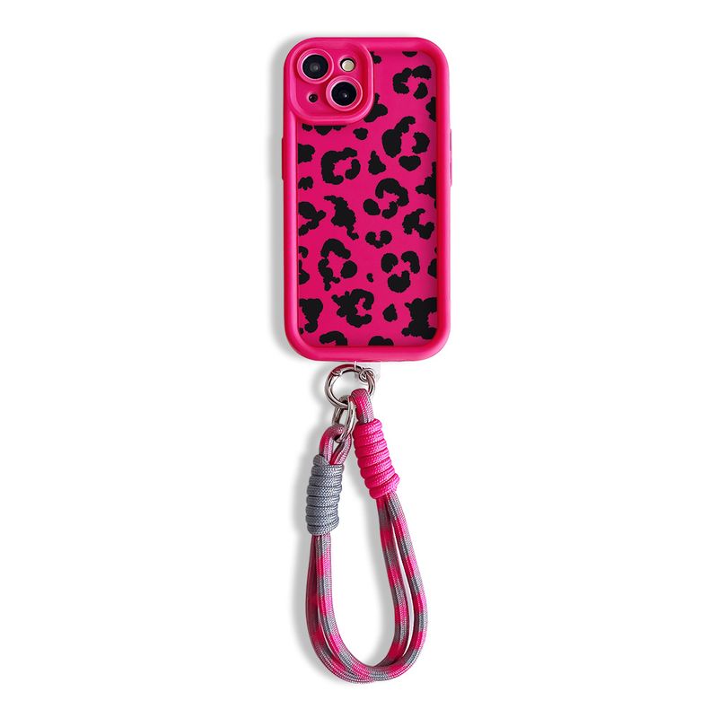 Custodia con cordino da polso con catena per Xiaomi 14T 15 13t Poco F6 M6 Pro Redmi 14C Note 14 Pro Plus Custodia per telefono leopardata rosa_voghion.com