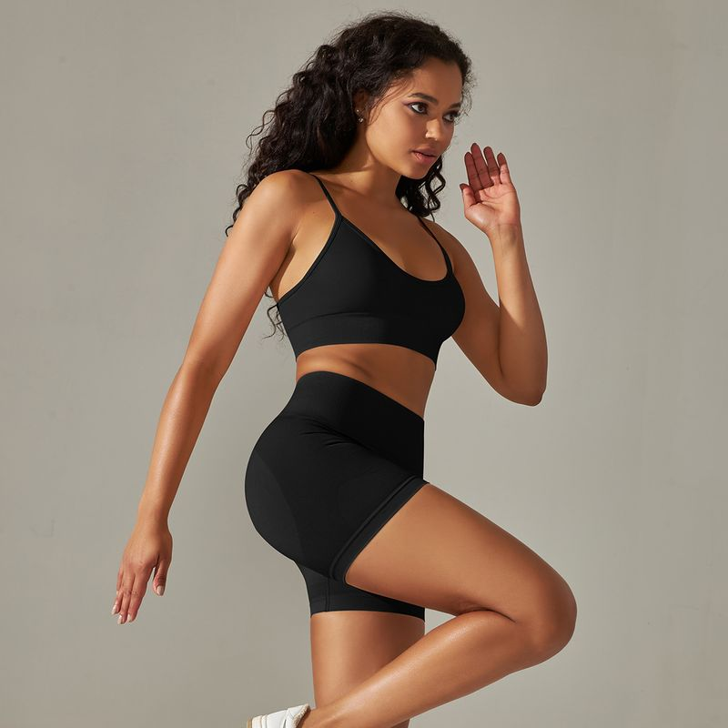 New Seamless Back Cross Shoulder Sports Tank Top Bra Set Running Fiess Yoga Pants_voghion.com