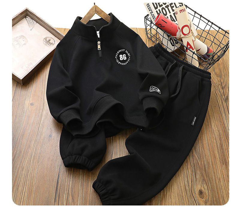 Conjunto de sudadera y pantalón para niño - Ropa deportiva de mezcla de algodón suave para niños (8+ años) - Conjunto moderno de dos piezas en verde caqui y albaricoque._voghion.com