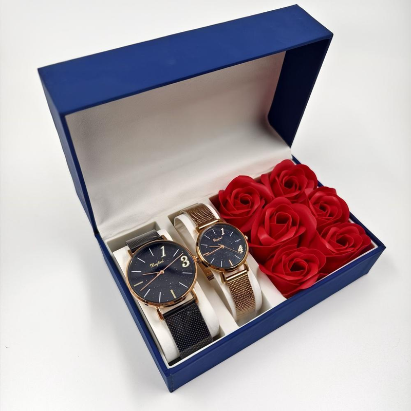 Kutija za sat za par, preklopna kutija za nakit od tri dijela, narančasti sat, set naušnica s privjeskom, kožna kutija_voghion.com