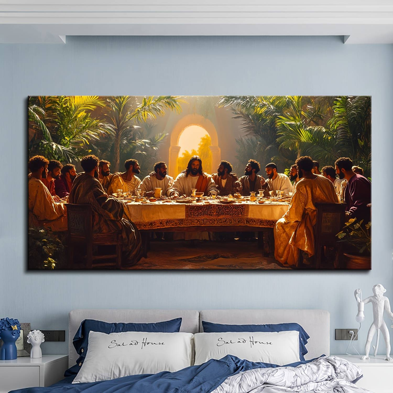 Gorgeous Black Last Supper Wall Art Canvas Prints Painting: High Quality Print,Ready To Hang- Perfect For Anniversary And Classroom Decorations_voghion.com