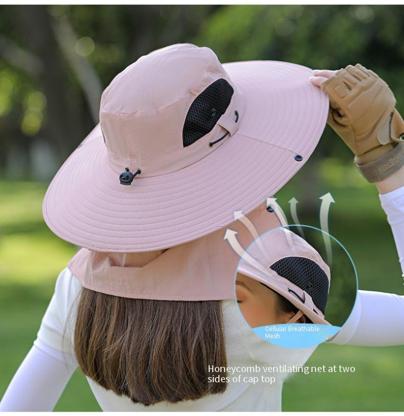 Chapéu de verão feminino com proteção total para rosto e pescoço - Chapéu de ciclismo para áreas externas com aba larga FPS 50+ (design respirável e leve)_voghion.com