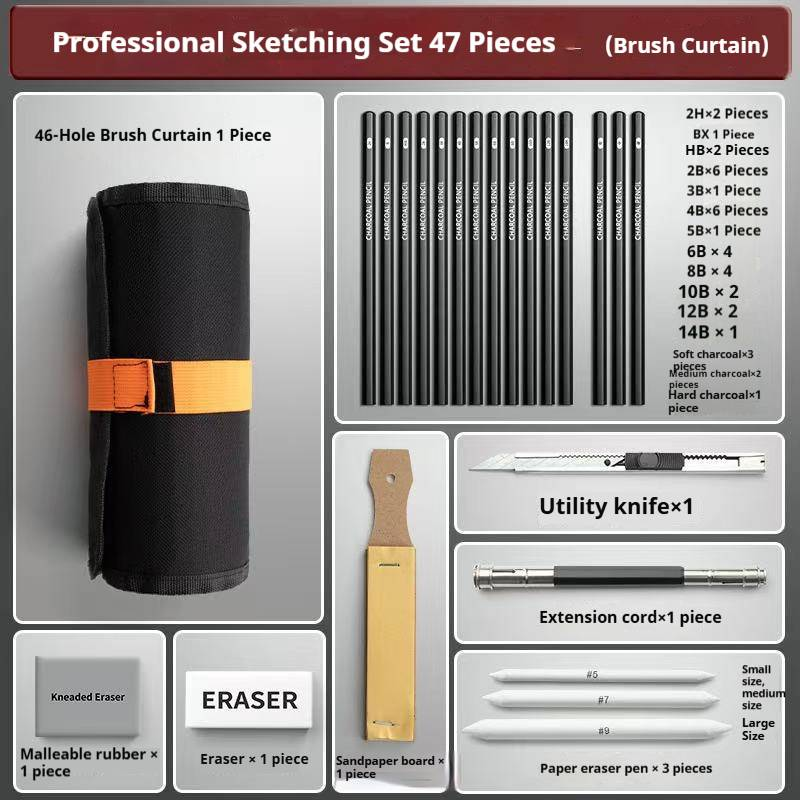 Professional Sketch Pencil Set For Artists - 12B To 2H Graphite & Charcoal Pencils, Ideal For Beginners, Students & Sketching Enthusiasts_voghion.com