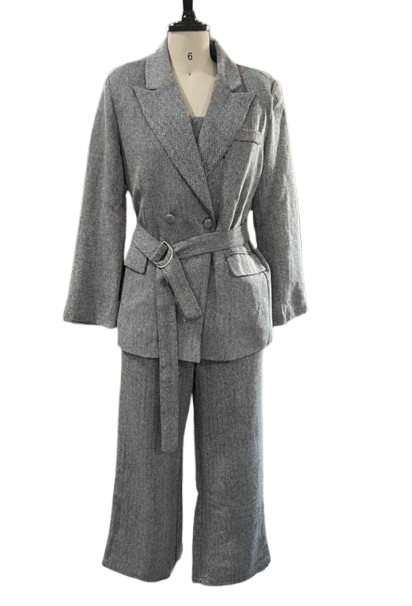 Completo blazer con corsetto su misura: gilet con cintura a vita alta + pantaloni coordinati (3 pezzi, grigio/rosa/beige/kaki, S-L)_voghion.com