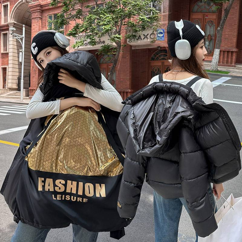 Dameskleding Unisex thermisch verwarmd kort gewatteerd jack met 3D-patroon, verdikte winterjas voor extreem koud weer (zwart, S/M/L/XL)_voghion.com