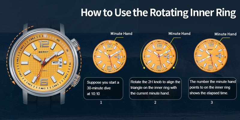 BERNY Automatic Dive Watch For Men Sport Casual 20ATM Waterproof Mechanical Watch With Day Date Super Luminous Silicone Strap Sapphire Wristwatch_voghion.com