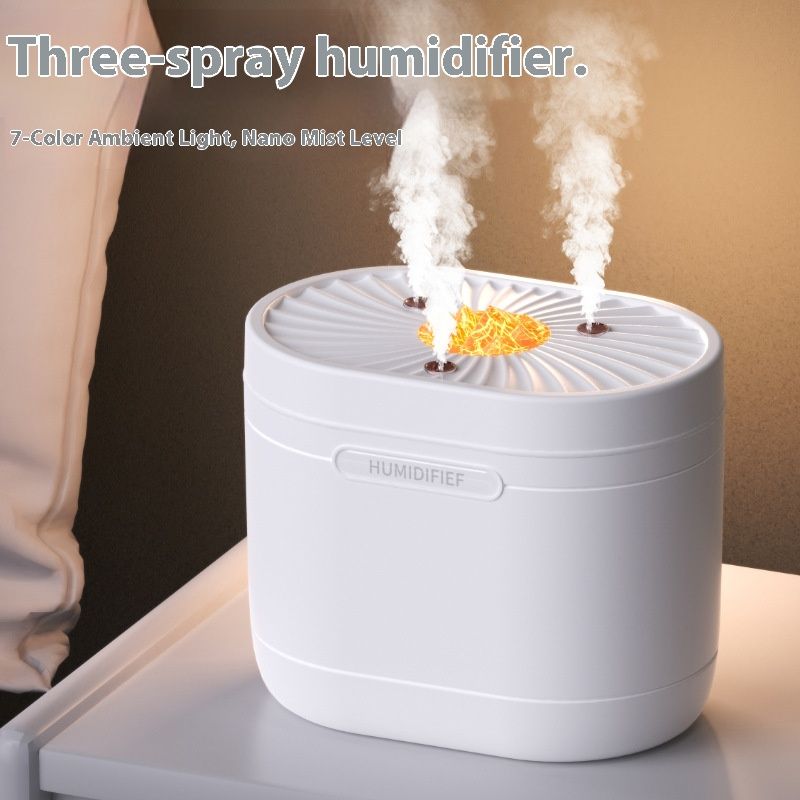 Umidificador USB de 3 bicos com luz ambiente de 7 cores, operação silenciosa para quarto, escritório, mesa de trabalho - Umidificador de ar compacto e portátil_voghion.com