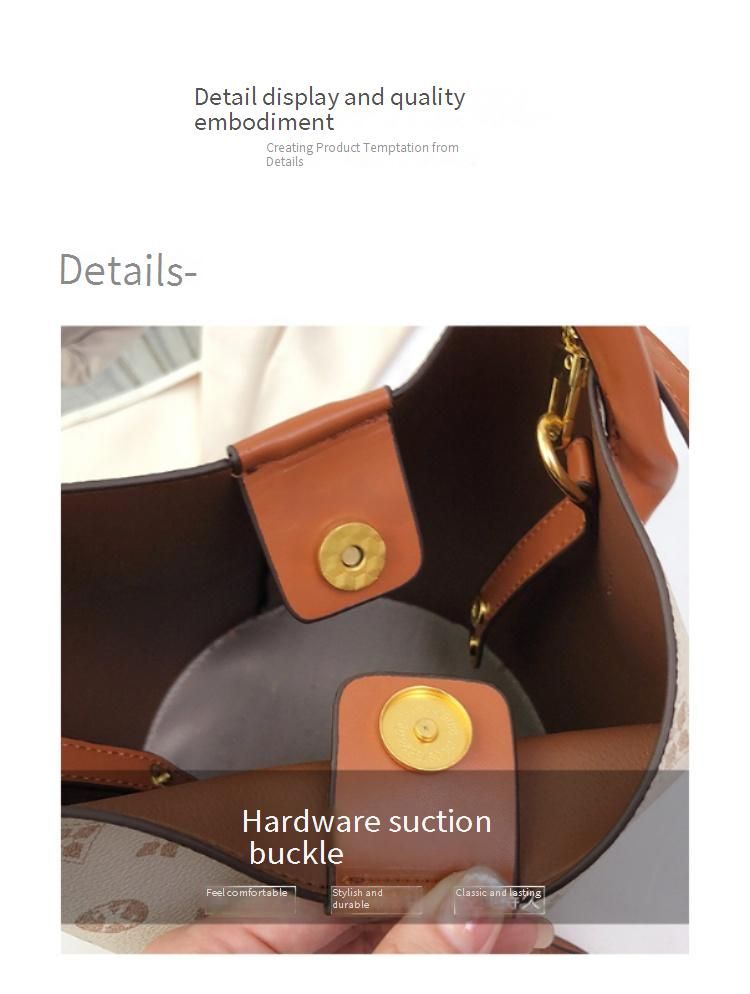Bolsa balde estampada moderna para mulheres - Bolsa de ombro versátil e transversal com bolsa removível, acessório estiloso para o dia a dia_voghion.com
