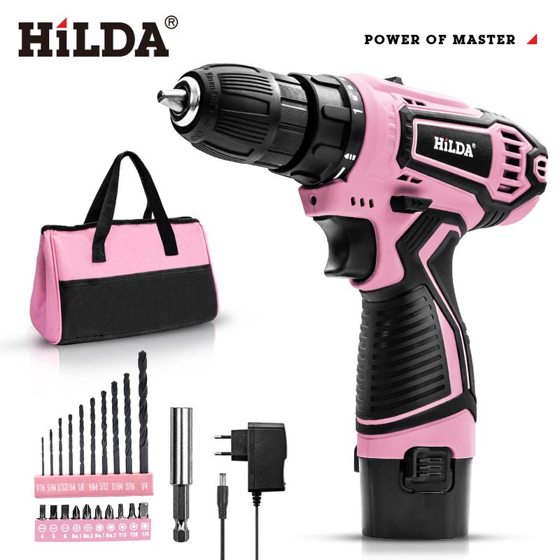 HILDA 12V/21V Cordless Lithium-Ion Drill Driver With 1/2 Batteries & Charger, Electric Screwdriver Set For Wood Metal Brick, 1350 RPM,_voghion.com