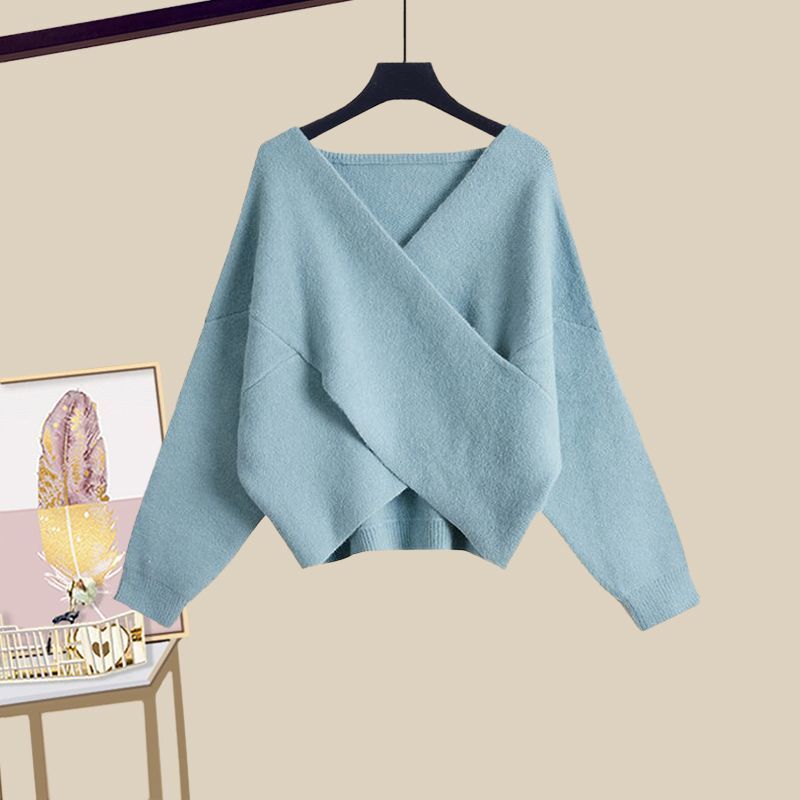 Ensemble 2 pièces élégant pull croisé et robe noire amincissante – Tenue printanière polyvalente pour femme (plusieurs coloris disponibles)_voghion.com