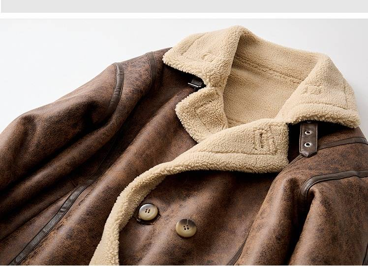 Herrenjacke mit Kunstpelzkragen – warmer, lässiger Wintermantel mit Fleecefutter und zweireihigem Design, winddichte Außenhülle aus Polyester_voghion.com