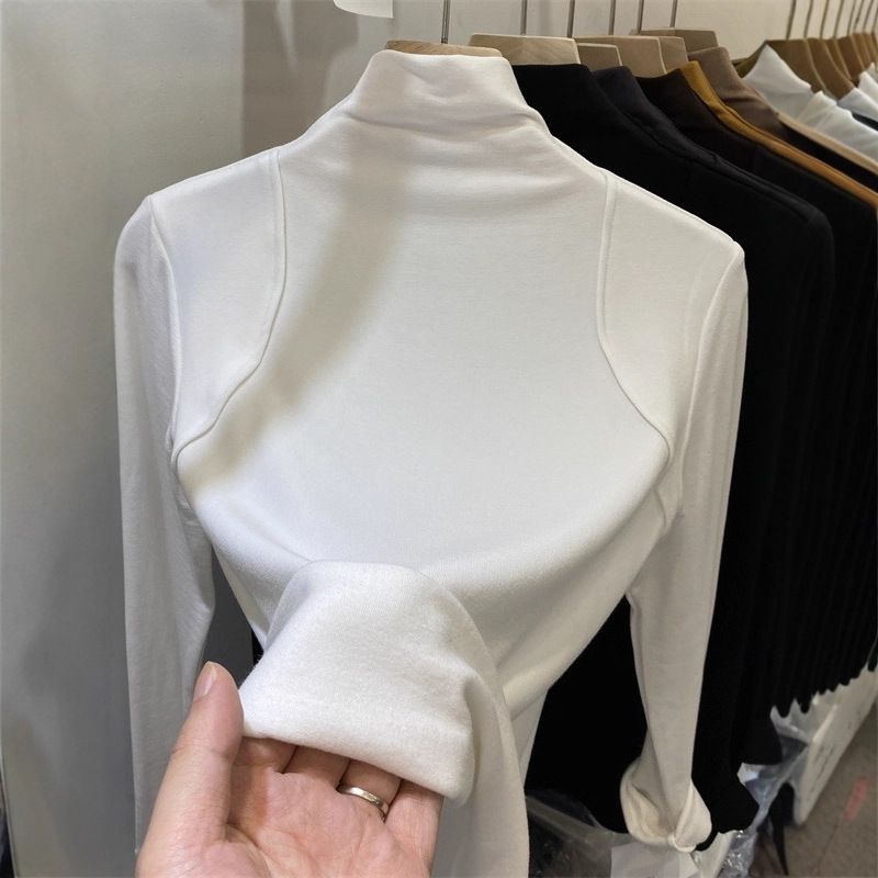 Maglia termica a maniche lunghe con collo alto a coste, vestibilità attillata, per donna (S-XXL, 5 colori, pile di poliestere)_voghion.com