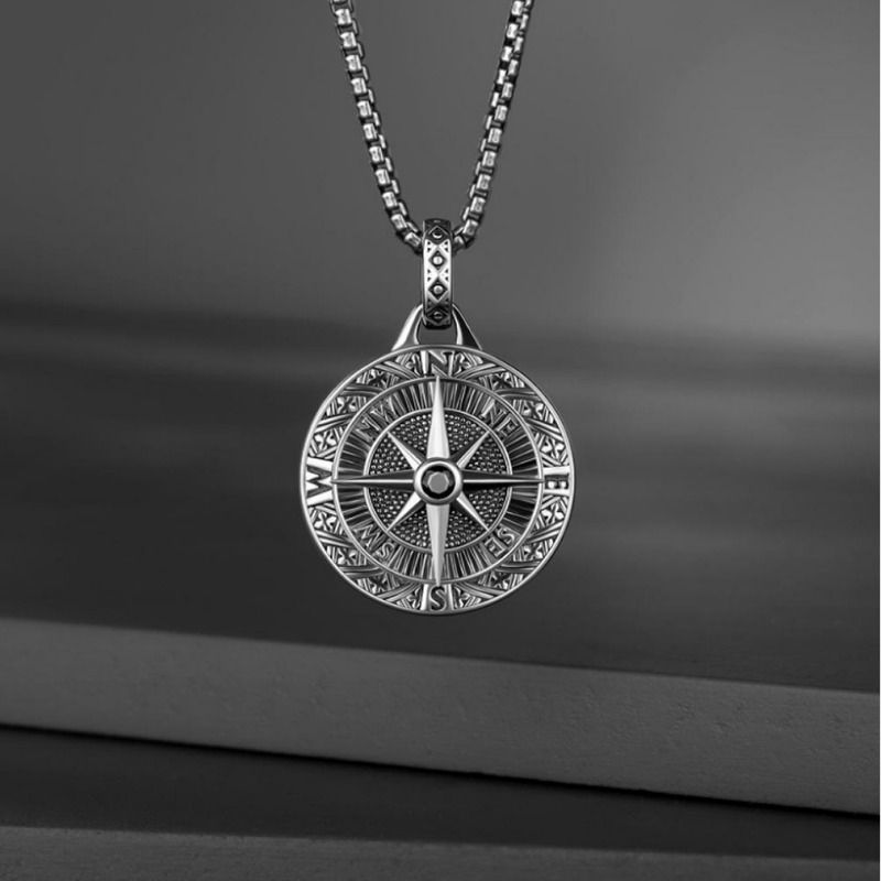 Mode Kompas Kompas Hanger Ketting Heren Eenvoudige Veelzijdige Sieraden_voghion.com