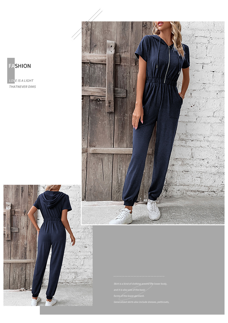 Solid Color Hooded Workwear Pocket Jumpsuit_voghion.com