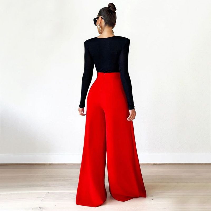 Damenbekleidung, drapiert, locker, schmal, weites Bein, einfarbig, gerader Stil, modische Freizeithose_voghion.com