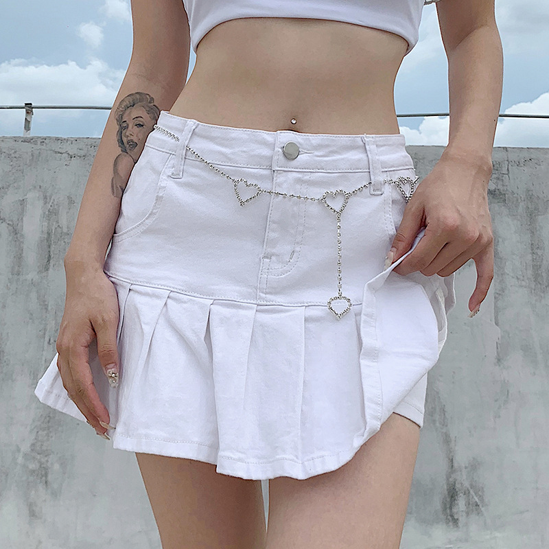 Women's Clothing Half Length Denim Skirt Sexy Two Piece Stretch Denim Skirt_voghion.com