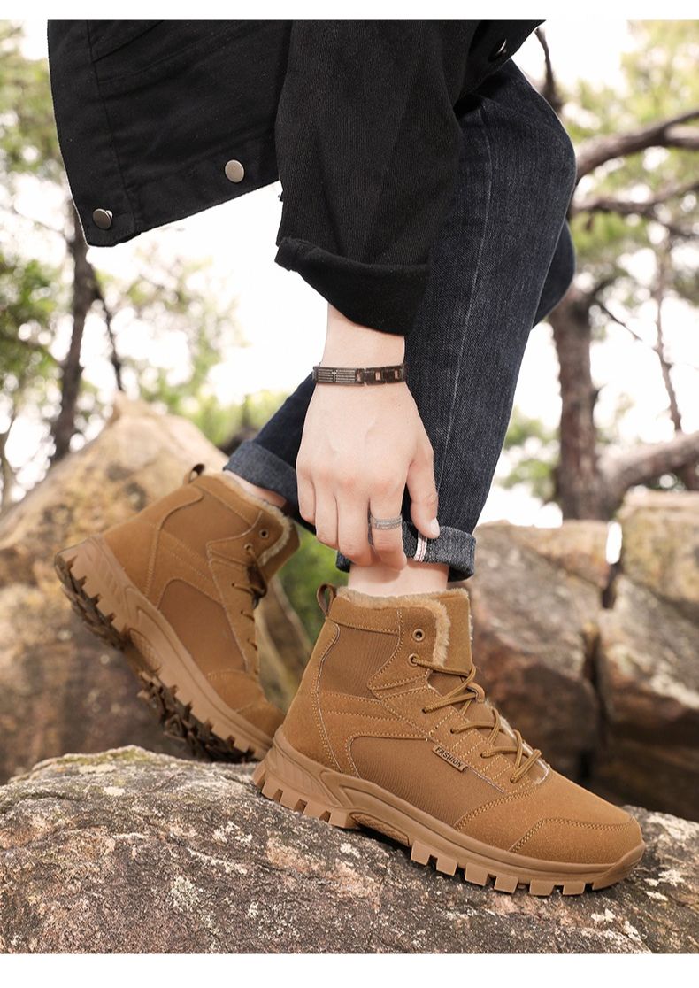 Winter Snow Boots Men Lace-up Anti-slip Warm Comfortable Plush Ankle Boots Men Casual Soft Breathable Outdoor High-top Boots Men_voghion.com