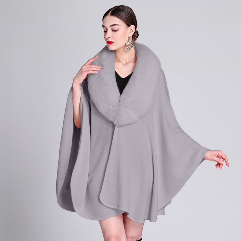 Bontkraag cape cape grote maat gebreide cardigan losse cape jas vrouw_voghion.com