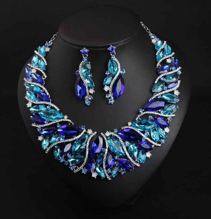 High Beauty Exaggerated Crystal Glass Short Collar Necklace Earring Set Women's Dress Evening Bridal Accessories_voghion.com