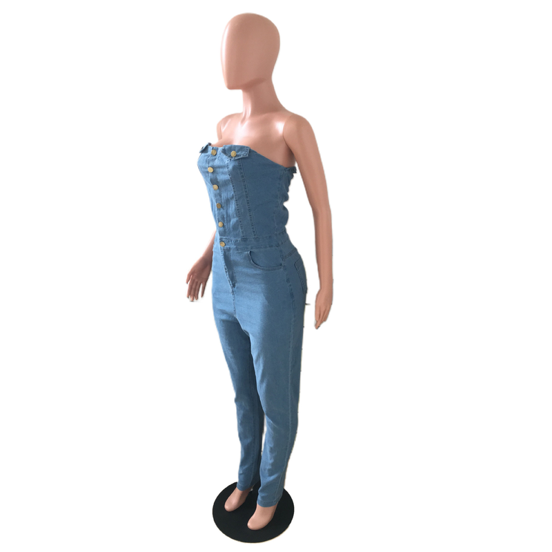 Women's fashion casual slim denim romper_voghion.com