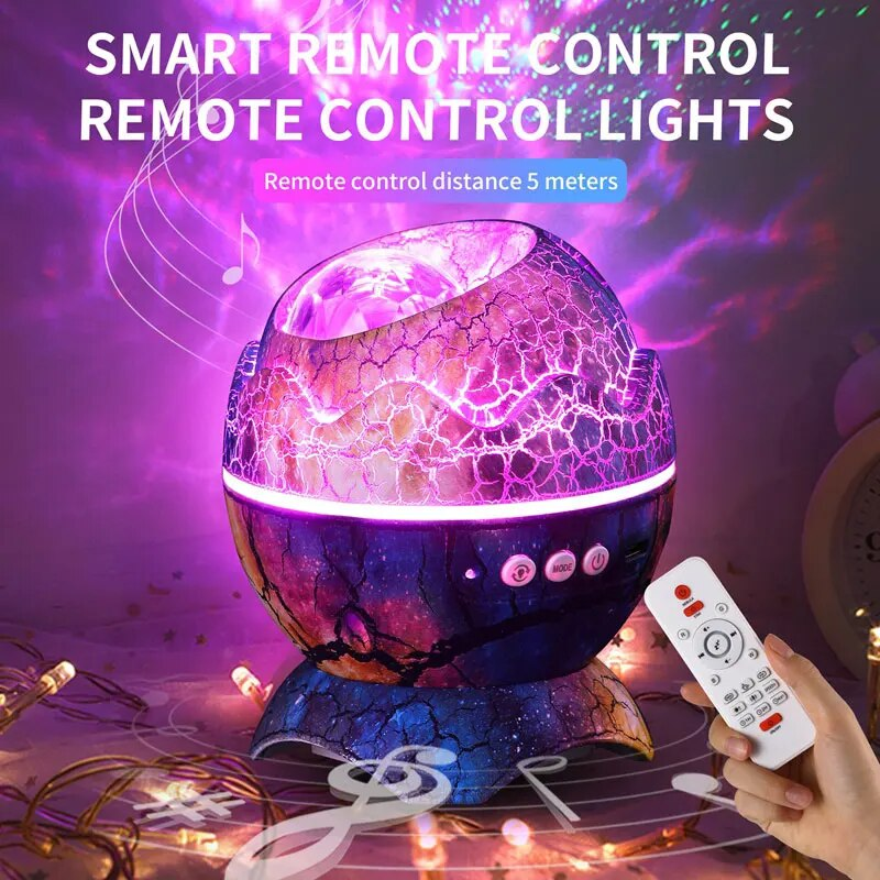 Proyector de galaxia con cáscara de huevo de dinosaurio, luz nocturna de cielo estrellado, altavoces Bluetooth, lámpara LED de nebulosa, decoración bonita para sala de juegos_voghion.com