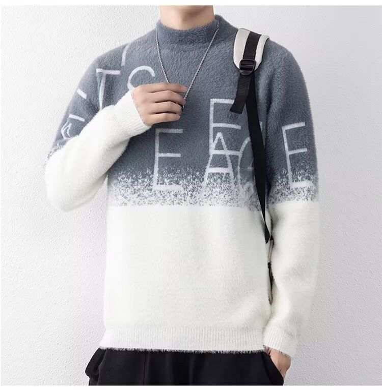 Herrenbekleidung Halber Rollkragenpullover aus Nerzfleece Herren Herbst und Winter Lässiger Bottom Line Pullover Trendy Einfacher Hübscher Pullover_voghion.com