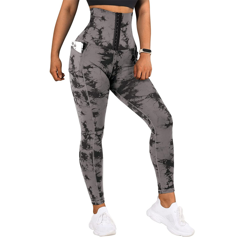 Leggings tie-dye con cuciture sportive da yoga da donna, taglia grande_voghion.com