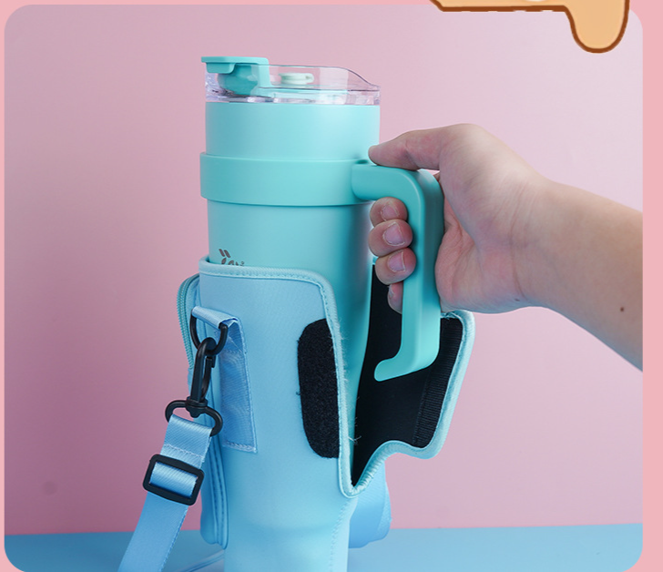 Housse de tasse de glace 40OZ, matériel de plongée SBR, housse de tasse d'eau, bandoulière réglable, housse de bouteille d'eau, housse de protection bandoulière_voghion.com